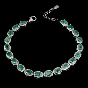 Shola Genuine Natural Green Emerald Bracelet Sterling Silver B295 - Picture 1 of 3