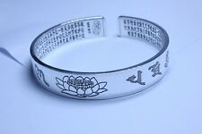 A21 Bangle Buddhist Writing Herz-Sutra 6 Wort Mantra Lotus 999 Fine Silver