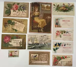 LOTE/12 TARJETAS VICTORIANAS RECOMPENSA DE MÉRITO 1880 CORTADOR BARCO NIÑA COSER FLORES++ - Imagen 1 de 15