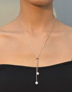 KUNSTPERLENDEKO Y LARIAT VERSTELLBARE HALSKETTE SCHMUCKFARBE GOLD & SILBER - Bild 1 von 19