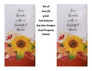 KAY DEE DESIGNS Give Thanks w/ Heart H6403~(2) Dual Purpose Terry Towels~16"x26″ - Picture 1 of 2