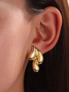 Water Drop Gold Earrings Stainless Steel Elegant Stud Fashion Women Jewelry - Picture 1 of 4