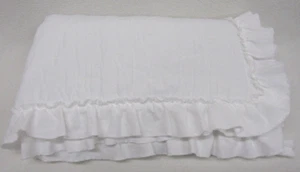 SL Home Fashions White Baby Blanket Ruffle Embroidered Polka Dot - Picture 1 of 4