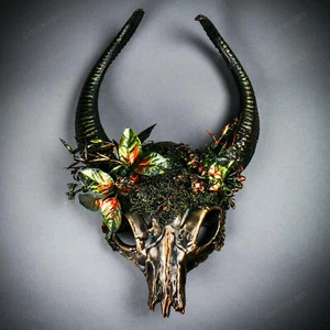 Antelope Animal Skull Horn Woodland Forest Gold Halloween Costume Party Mask - Picture 1 of 6