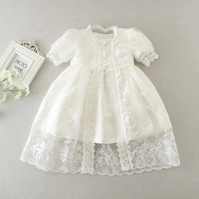 Saldi Splendido Pizzo Ricamo Abito Battesimo Bambino Neonato Battesimo Abito - Immagine 1 di 4