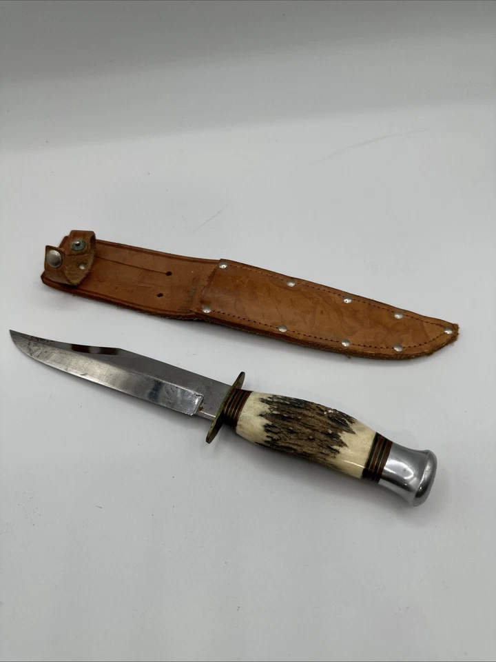 Vintage TAYLOR WITNESS SHEFFIELD ENGLAND Stag Handle Fixed Blade Knife &Sheath - Image 1 of 4