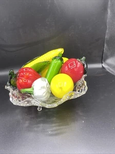 Vintage Hand Blown Glass Vegetables & Fruit Murano Style Lot of 7 In Glass Bowl - Picture 1 of 14