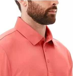 Members Mark Mens Polo Shirt Small Coral Performance Polo Orange T Shirt UPF 50 - Picture 1 of 10