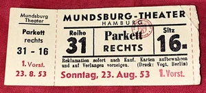alte Eintrittskarte Mundsburg-Theater Hamburg 23.8.1953 Kinokarte - Bild 1 von 3