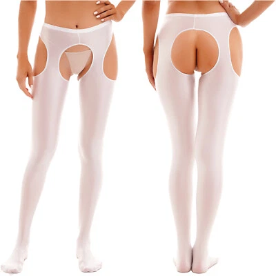 Lencería para mujeres pantimedias sin entrepierna medias transparentes brillantes elásticas medias Foto 1 de 4