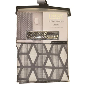 Gray/white Geometric Shower Curtain & Hooks 72”x72” Design Studio Contemporary - Picture 1 of 6