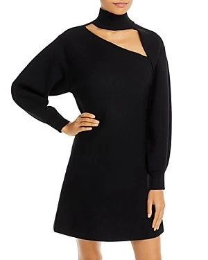 AQUA Frances Knit Turtleneck Cutout Dress In Black - Image 1 of 3