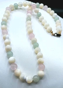 Vintage Pearl Necklace Pastel Stone Beaded Sterling Silver Clasp - Picture 1 of 9