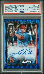 2024 Topps Chrome Luken Baker Blue Raywave Auto PSA 10 Pop 1 - Picture 1 of 3
