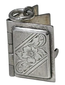 Sterling Silver Notebook Journal Diary Locket Charm Victorian 925 Dangle - Picture 1 of 9