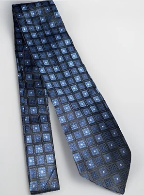Corbata Stafford Executive Azul Plateado Cuadrados Geométricos Clásica Ancha Hombre Foto 1 de 4