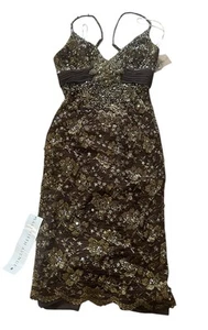 Mandalay Womens Silk Embellished Formal Evening Brown Dress Floral Sz  4 NWT - Picture 1 of 4