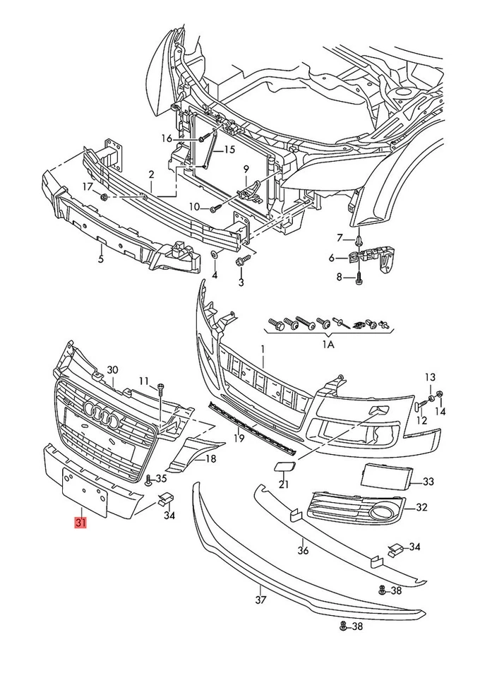 Soporte de matrícula genuino AUDI TT cupé Roadster TTS negro 8J0807285T3FZ Foto 1 de 1