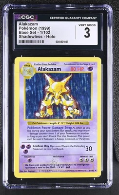 CGC 3 Alakazam 1999 Base Set 1/102 Shadowless Holo Pokemon Card - Image 1 of 2