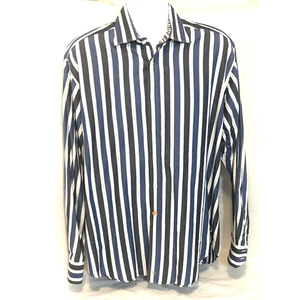 Camicia uomo TD Thomas Dean a righe paisley con polsino e bottoni davanti taglia XL - Foto 1 di 8