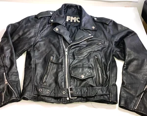 Chaqueta de motociclista de cuero negra vintage FMC para hombre talla 36 - Imagen 1 de 10