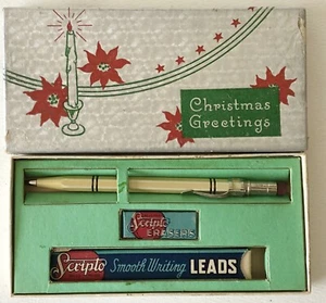 Vintage Scripto Mechanical Pencil Lead Eraser Set Boxed Gift Christmas Gift Set - Picture 1 of 4