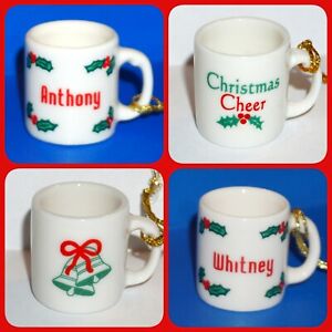 Ganz Mini Mug Cup Christmas Ornament White Red Green Personalized Pick Name JB