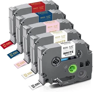 Brother TZE Ribbon Satin Tape 12mm 0.47'' PT-D210 PT-D220 PTH110 PTD400AD 5-Pack - Picture 1 of 13