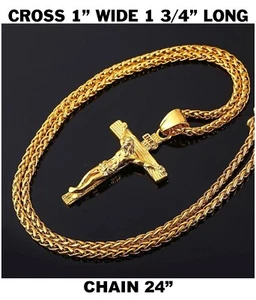18kt Gold Plated Cross Crucifix Necklace and Chain for Men and Women - Picture 1 of 2