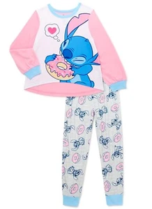 Disney Girls Lilo and Stitch Pajamas Set Shirt Sleep Pants Donuts 4 5 6 6X XS S - Picture 1 of 3