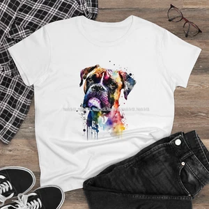 Boxer Dog Breed Colorful Splash Portrait Graphic Art Ladies T Shirt S-3X - Picture 1 of 3