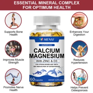 Magnesium Kalzium Zink & Vitamin D3 Kapseln Knochengesundheit Muskelaufbau 60pc - Bild 1 von 12