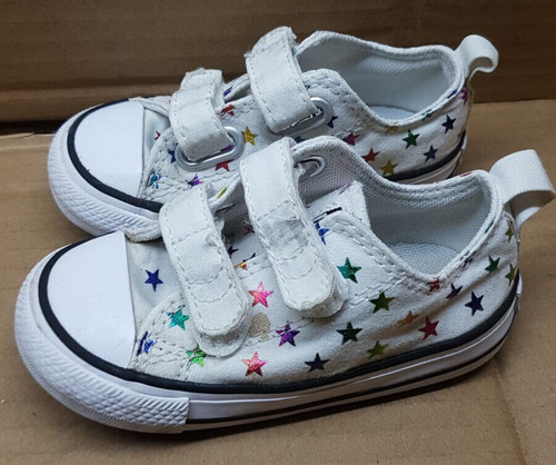 Scarpe da ginnastica Converse All Stars bianche 2V IO Foil Star ragazze bambino UK 6 EUR 22