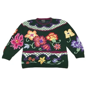 Vintage 1989 Berek Hand Knit By Marta D Floral Sweater Size M Womens - Bild 1 von 12