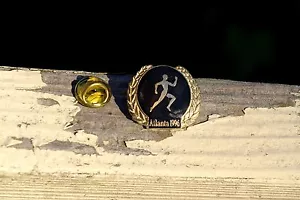 Atlanta 1996 Olympics Gold Tone Metal & Black Enamel Lapel Pin Pinback - Picture 1 of 4