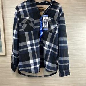 Freedom Foundry Men Plaid Fleece Sherpa Lined SHIRT JACKET(MIDNIGHT BLUE L) NWT - Picture 1 of 5