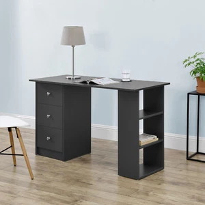 en.casa Schreibtisch 120x50x72cm Grau Bürotisch mit Schubladen PC Tisch Regal - Bild 1 von 7