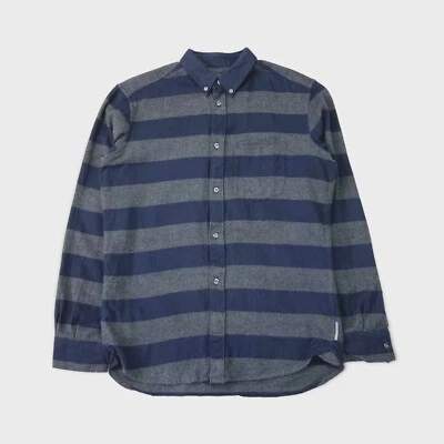 French Connection Striped Oi Polloi Long Sleeve Shirt - Blue - Size Medium - Image 1 of 4