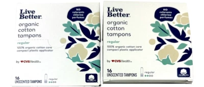 (2) Tampones de algodón orgánico Live Better CVS Health regular 16 quilates (32 en total) Foto 1 de 4