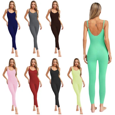 Frauen Leotard Übung Bodysuit Bodycon Pullover Romper Ärmellos Unitard U-Rücken - Bild 1 von 3