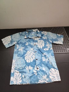 RJC youth Size 18 blue Hawaiian shirt aloha monstera tropical floral print - Picture 1 of 13
