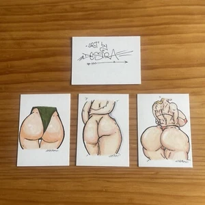 3 x ACEO Original Art Trading Card Sexy Booty Butt minimalist Nude ATC cammy sf - Picture 1 of 2
