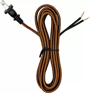 Rayon Cloth Covered Electric Lamp Cord with End Plug, Stripped Ends Ready for Wi - Picture 1 of 12