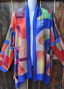 VERKAUF! DILEMMA HANDBEMALTE ESTEVE INSPIRIERTE SEIDENKUNST ZUM TRAGEN ASYMMETRISCHE JACKE - Bild 1 von 4