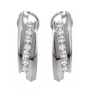 1.00 CT Channel Set Diamond Huggie Earrings in 14k White Gold G-H SI1-SI2 New!! - Picture 1 of 3