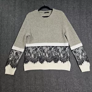 Women's THML Crewneck Sweater Lace Trim Gray / Black Sz M - Picture 1 of 10
