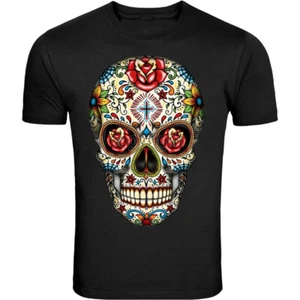 Sugar Skull Roses Eyes Day of The Dead Mexican Gothic Los Muertos T-Shirt Tee - Bild 1 von 5