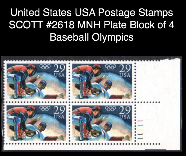 United States USA Postage Stamps SCOTT #2618 MNH Plate Block of 4 Baseball Olymp - Image 1 of 1