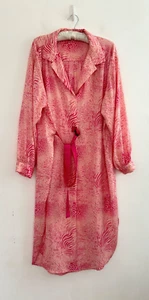 Next Dress Womens Pink Kaftan Animal Print Collared Tie Long Sleeve Midi Size 20 - Picture 1 of 7