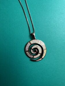 Greek Opal Silver Spiral Pendant with Chain Necklace Jewelry From Greece